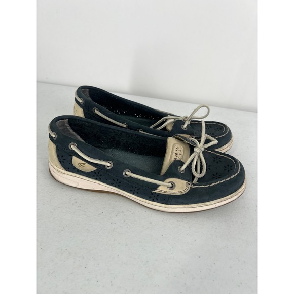 Sperry Top-Sider Shoes - Sperry Top-Sider Womens 8.5M Navy Blue Perforated Leather Boat Shoes 9265919